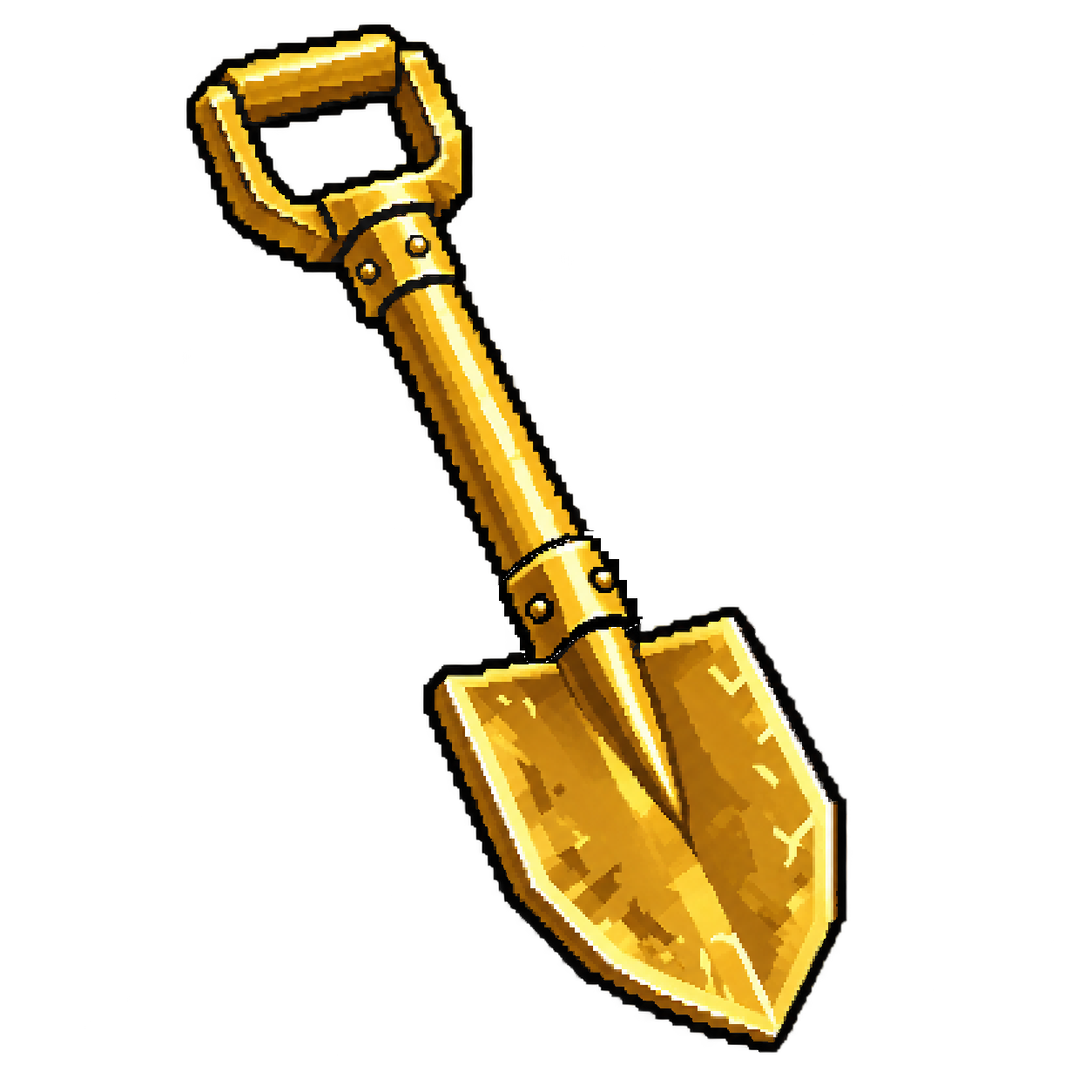 Golden Original Shovel with a gold D-grip, shaft and blade, outlined in black